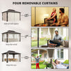 10' x 13' Hardtop Gazebo Canopy with UPF30+ Double Polycarbonate Roof, Aluminum Frame, Netting and Curtains, Beige