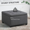 Tufted Storage Ottoman, Upholstered Accent Bench Seat, Cube Storage Box, Footrest Stool, Dark Grey
