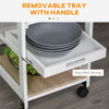 Rolling Kitchen Island Cart, Mobile Utility Storage Cart with Drawer, Wire Storage Basket, Removable Tray, White