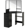 Corner Vanity Desk with Mirror, Makeup Vanity Table with 5 Drawers and Open Shelves, Dressing Table with 3-piece Mirror for Bedroom, Black