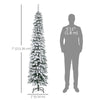 7ft Snow-Flocked Artificial Christmas Tree, Slim Pencil Xmas Tree with 490 Realistic Branches, Metal Base, Green