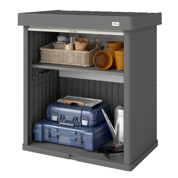 82 Gallon Outdoor Storage Box, Splash-Resistant & UV Resistant Garden Storage Container for Patio, Porch, Poolside, Grey
