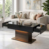LED Coffee Table with Storage, High Gloss Modern Center Table with 2 Drawers and Remote Control for Living Room
