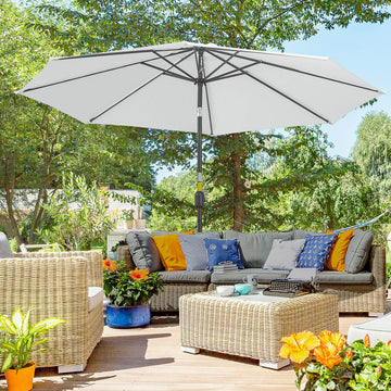 10' x 8' Patio Umbrella, Round Market Umbrella with Crank Handle and Tilt, Outdoor Parasol for Garden, Bench, White