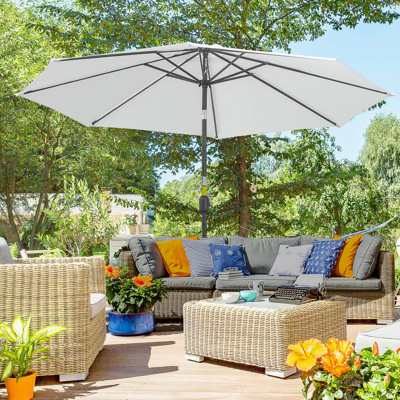 10' x 8' Patio Umbrella, Round Market Umbrella with Crank Handle and Tilt, Outdoor Parasol for Garden, Bench, White