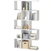 5-Tier Bookshelf, S Shaped Geometric Bookcase with 15 Compartments, White Wood Grain