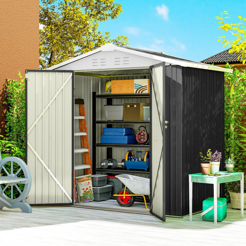 6.5' x 4' Outdoor Storage Shed, Metal Garden Shed with Lockable Double Doors, 4 Vents