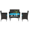 4 Pieces Wicker Outdoor Balcony Furniture Set Rattan Patio Furniture Set with Loveseat Chairs Glass Coffee Table