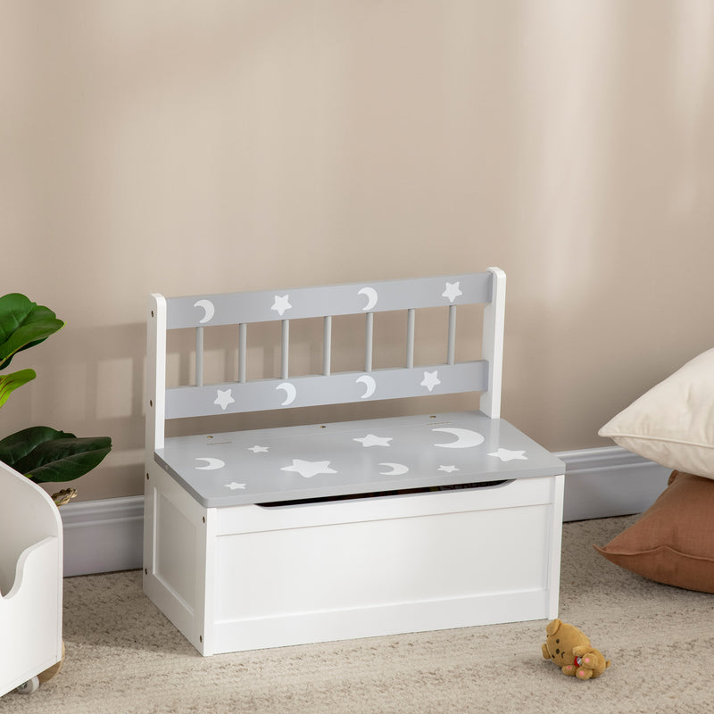 Kids Toy Box Storage Chest with Lid and Safety Hinge, Kids Storage Bench Seat with Backrest for Toddler, Grey