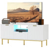 Modern TV Console for TVs up to 50 Inch, Entertainment Center with Smart RGB LED Lights and Soft Close Doors, White