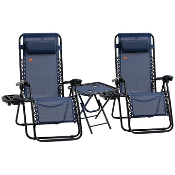 Zero Gravity Chair Set of 2 Patio Chair with Side Table Cupholders and Pillows for Pool, Backyard, Lawn, Beach, Blue
