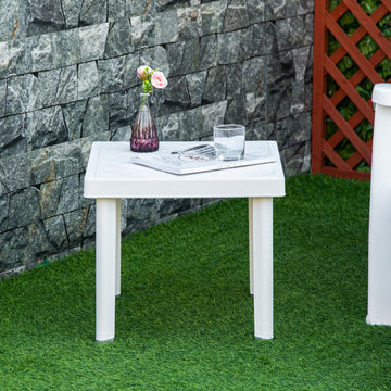 Garden Side Table, Plastic Outdoor Square Coffee Table for Drink, Snack, White