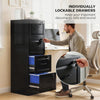4 Drawer File Cabinet with Lock, Vertical Filing Cabinet with Adjustable Hanging Bars for A4 and Letter Size, Black