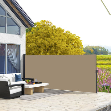 13' x 6' Retractable Side Awning, Outdoor Privacy Screen for Garden, Hot Tub, Balcony, Terrace, Pool, Khaki