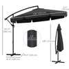 11 FT Cantilever Patio Umbrella Offset Parasol with Cross Base and 8 Ribs for Garden, Black