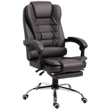 High Back Office Chair PU Leather Executive Office Chair with Retractable Footrest Padded Armrest Coffee