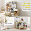 Qaba Kids Kitchen Playset, 2-in-1 Convertible Table and Chair Set with Sink, Oven, Microwave, Accessories for 3-8