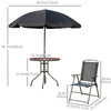 6 Pieces Outdoor Dining Set for 4 with Umbrella Patio Outdoor Furniture Set with Round Table 4 Folding Chairs Black