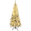 5ft Flocked Christmas Tree with Dual Colour LED Light, Pencil Hinged Xmas Tree with 11 Light Modes, Easy Assembly