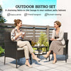 Wicker Bistro Set, 3 Piece Patio Furniture Set with 2-Tier Glass Top Table, Cushions for Balcony, Porch, Khaki