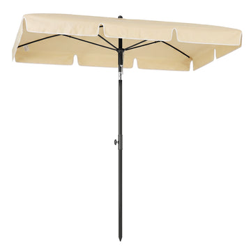 6.5x4ft Rectangle Patio Umbrella Aluminum Tilt Adjustable Garden Parasol Sun Shade Outdoor Canopy Beige