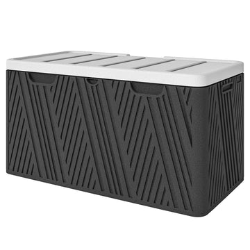 100 Gallon HDPE Outdoor Storage Box, Waterproof and Lockable Deck Box for Garden Tools and Pool Accessories