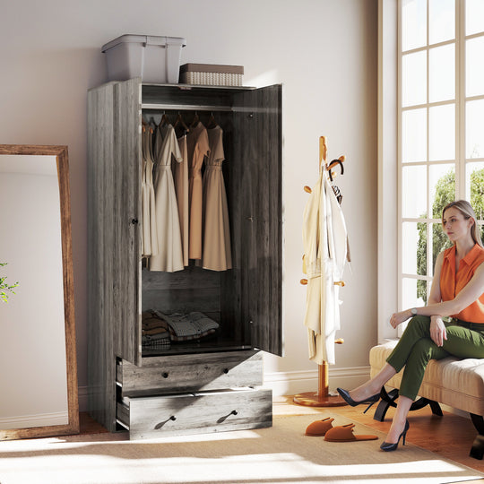 Armoire Wardrobe Closet with 2 Drawers, 71