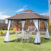 10' x 10' Double Tier Garden Gazebo Canopy Outdoor Sunshade Tent Water-Resistant Anti-UV Roof with Metal Frame and Mesh Sidewalls
