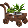 Wagon Flower Planter Cart with Wheels, Garden Wagon with Handle for Outdoor Patio Yard, Carbonized
