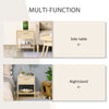 Narrow Nightstand with Rattan Elements, Bedside Table with Drawer and Storage Shelf for Bedroom, Natural