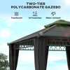 10' x 12' Outdoor Gazebo Canopy, Double Roof Hardtop Gazebo with Polycarbonate Roof, Steel Frame, Nettings and Curtains, for Garden, Lawn, Backyard and Deck, Black