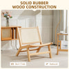 Rattan Accent Chair, Mid-Century Leisure Chair with Rubber Wood Frame, for Bedroom Living Room, Natural