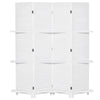 4-Panel Wall Partition Room Separator with 3 Storage Shelves Foldable Design Wooden Frame 5.6FT White