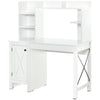 Computer Desk with Storage, 47 Inch Farmhouse Home Office Desk with Open Shelves and 2-Tier Cabinet, White