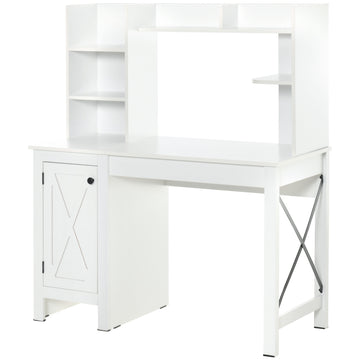 Computer Desk with Storage, 47 Inch Farmhouse Home Office Desk with Open Shelves and 2-Tier Cabinet, White