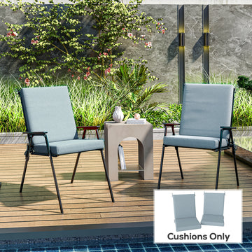 Outdoor Cushions Set of 2 for Dining Chairs, Seat Cushions with Back, Fade-Resistant Yarn-Dyed Polyester, Light Grey
