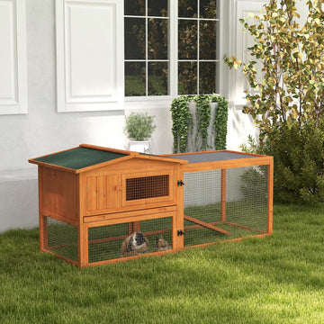 Wooden Rabbit Hutch Guinea Pig House with Removable Tray, Openable Roof, Trough, Run for Tortoises and Ferrets, Orange