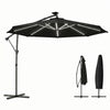 10 ft Offset Patio Umbrella with Solar Light, Garden Hanging Parasol with 360° Rotation, Tilt, Cover, Black