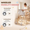 Qaba High Chair with Wheels, Double Tray, Foldable Baby Seat with Adjustable Seat Height, Backrest, Footrest and Tray, Grey