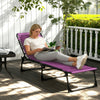 Outdoor Folding Lounge Chair, 4-Level Adjustable Chaise Lounge with Headrest, Tanning Chair Beach Bed, Reclining Lounger Cot for Camping, Hiking, Backyard, Purple