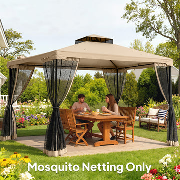 Replacement Mosquito Netting for Gazebo 12' x 12' Black Screen Walls for Canopy with Zippers, Beige
