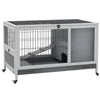 Wooden Indoor Rabbit Hutch Elevated Bunny Cage Habitat with Enclosed Run with Wheels, Suitable for Rabbits and Guinea Pigs, Grey