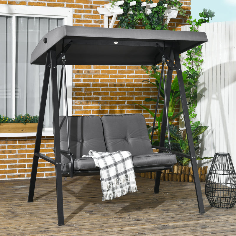 2-Seater Outdoor Porch Swing with Adjustable Canopy, Patio Swing Chair for Garden, Poolside, Backyard