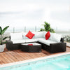 6 Piece Outdoor Wicker Furniture Set, Patio Cushioned Rattan Sofa Chair and Table, Cream White