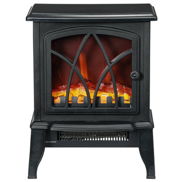 Electric Fireplace Heater, Freestanding Fireplace Stove with Realistic Flame and Overheat Protection, 750W/1500W, Black