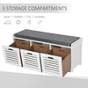 Upholstered Shoe Cabinet Storage Bench with Padded Cushion, with 3 drawer Enough Storage Space Bench Stool for Living Room Entryway Furniture, White