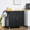 Rolling Kitchen Island with Storage Drawers, Kitchen Cart with Rubber Wood Top, Cabinet & Towel Rack, White