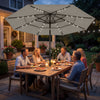 9.3 ft Patio Umbrella with Solar LED Lights, Cover, 3 Tier Outdoor Market Table Parasol with Tilt, Crank, Khaki