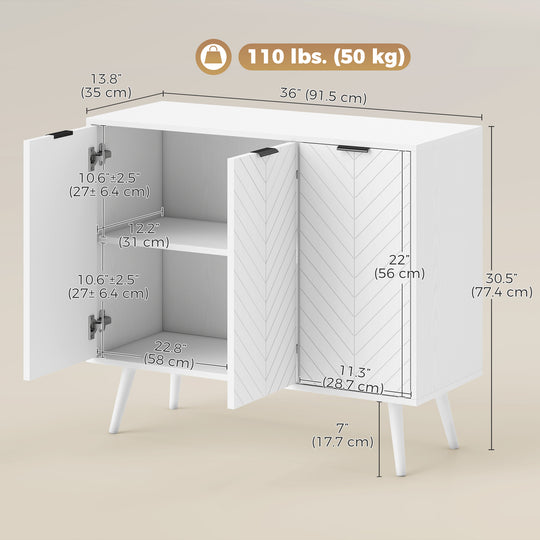 Modern Sideboard and Buffet, Dining Room Cabinet with Adjustable Shelves and 3 Doors, White