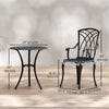 3 Pieces Patio Bistro Set, Cast Aluminum Outdoor Conversation Furniture Set, Coffee Table with Umbrella Hole, 2 Armchairs, Brown
